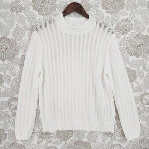 J. Crew Crewneck Ruffle pullover Knit sweater See Through XL 1854